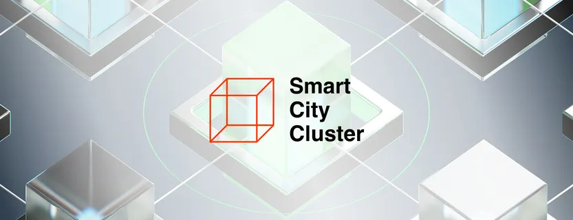 Smart City Cluster logo over an isometric illustration of interconnected city buildings; Launch4 joins the Smart City Cluster ecosystem